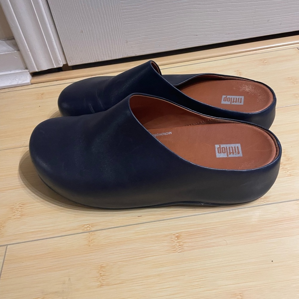 Fitflop Navy Leather Slip-On Mules - Picture 5 of 8